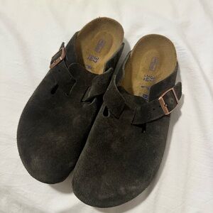 Mocha Suede Slip-On Birkenstock Clogs